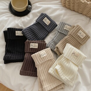 y2k纯色翻边腿套女千禧辣妹ins甜酷风韩系针织堆堆袜套布标短袜套