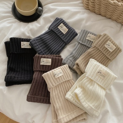 y2k纯色翻边腿套女千禧辣妹ins甜酷风韩系针织堆堆袜套布标短袜套