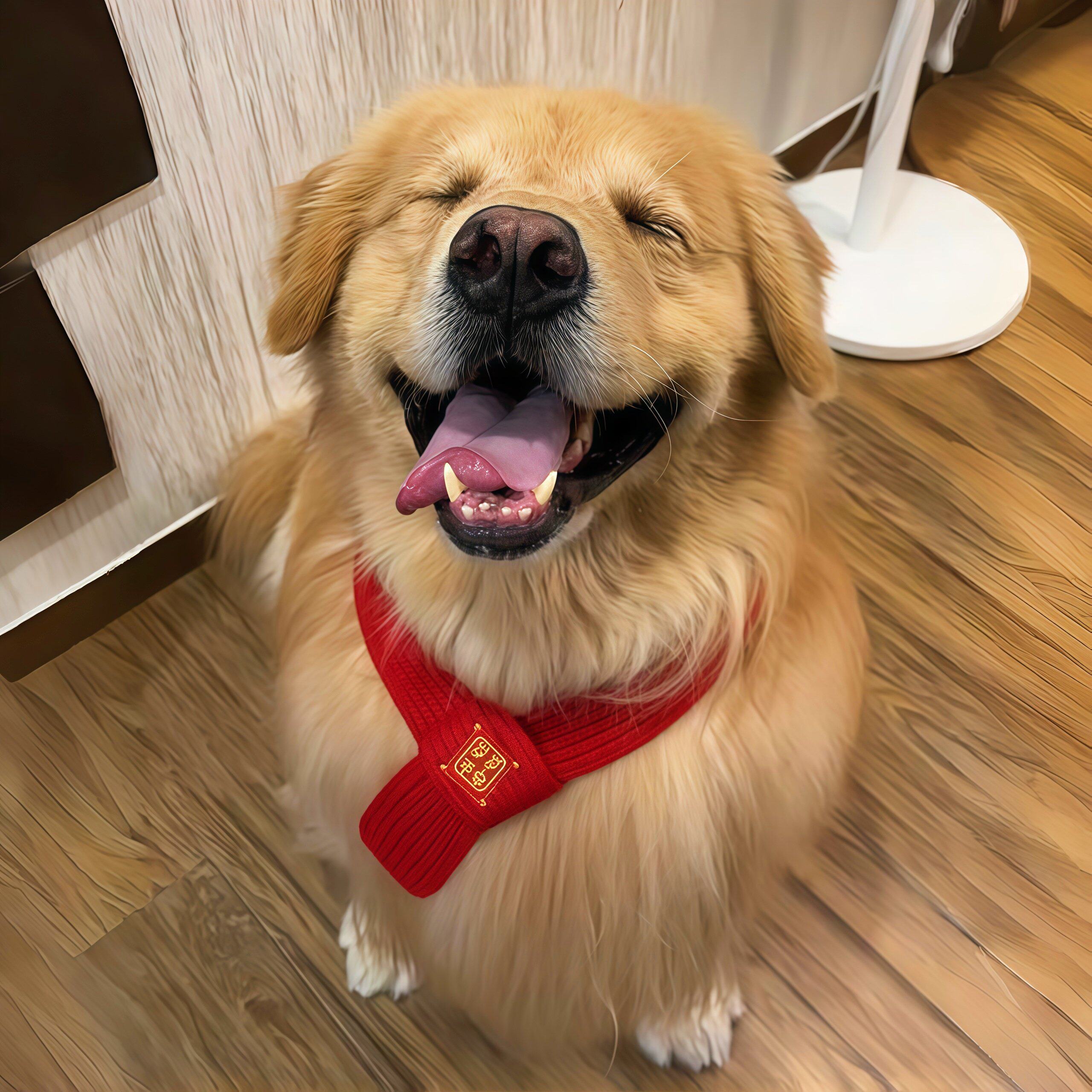 宠物围脖圣诞新年喜庆红色针织围巾大型犬节日配饰金毛项圈口水巾