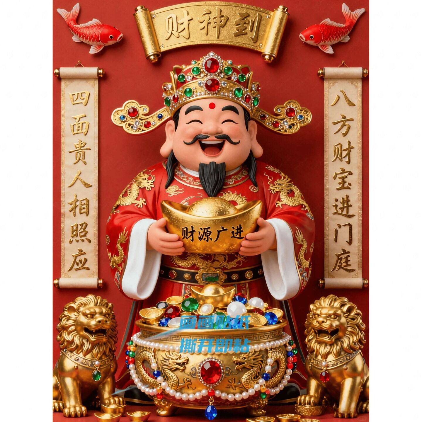 财神爷挂画大尺寸2026财神到财神招财自黏贴画客厅玄关出租屋墙面
