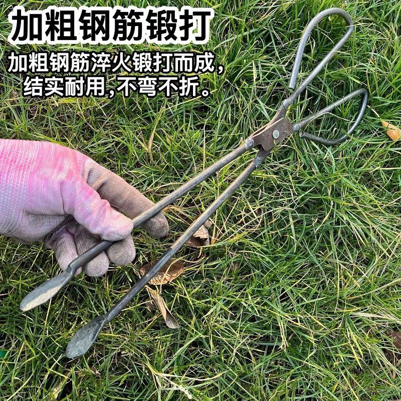 加厚火钳蜂窝煤铁钳垃圾夹烧烤煤炭夹子扁头垃圾钳拾物器老式火夹