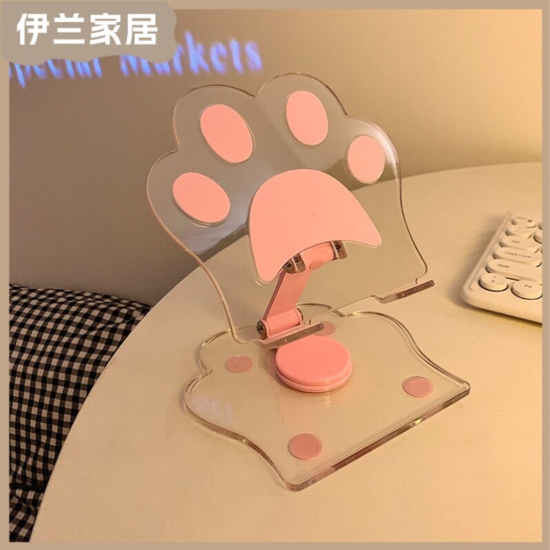 寝室桌面追剧神器 平板手机二合一透明猫爪支架 超萌手机架