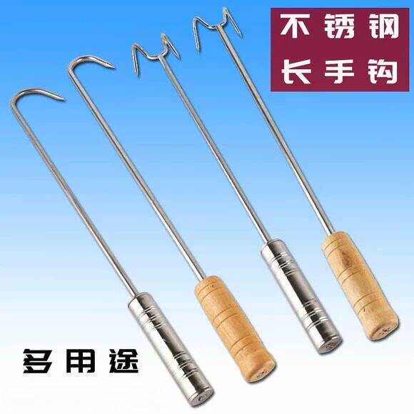 不锈钢捞肉钩家用抓肉钩加长木柄炸扣肉勾煮肉叉肉勾子卤肉猪肉钩