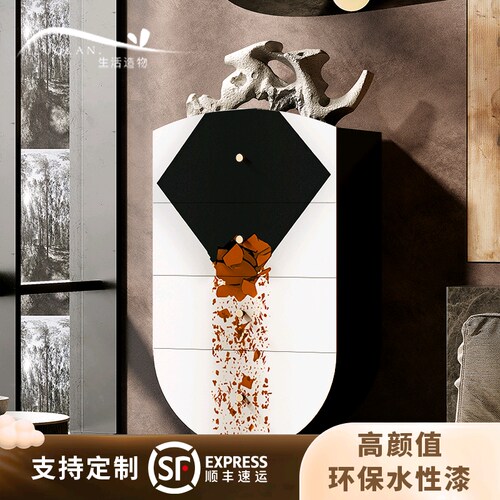 现代抽象艺术实木玄关收纳斗柜