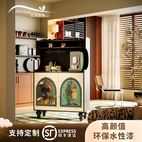 法式奶油风复古彩绘收纳餐边柜