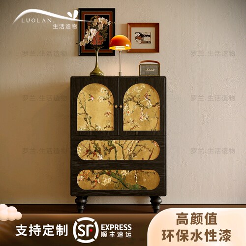 法式复古实木花卉斗柜客厅收纳