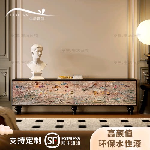 法式奶油风花卉蝴蝶电视柜艺术客厅角落收纳书柜房间茶室储物立柜