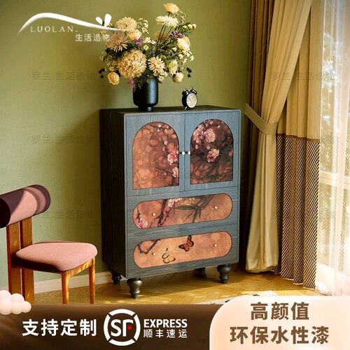 法式中古风实木花卉收纳斗柜
