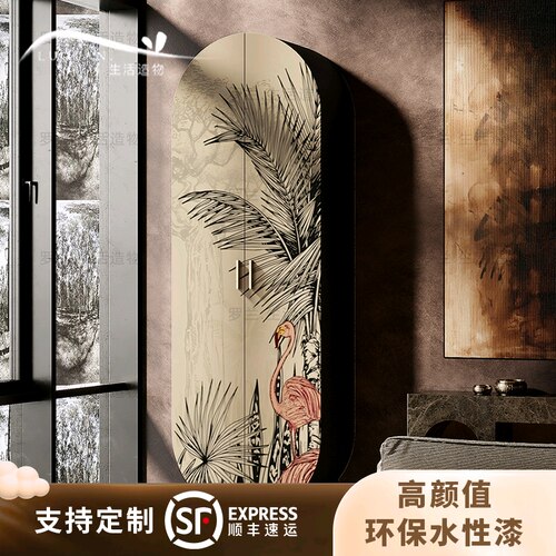 法式南洋风火烈鸟实木酒柜收纳