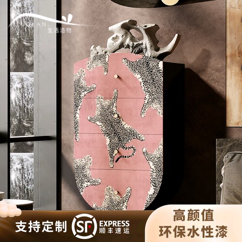 法式粉色豹实木四斗柜