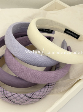 韩版紫色系海绵高颅顶发卡头箍网红新款百搭外出宽边发箍洗脸发饰