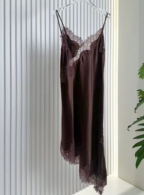海伦罗兰[ZR]女士100%桑蚕丝复古蕾丝斜摆性感吊带睡裙850311380