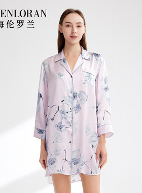 海伦罗兰100%桑蚕丝重磅真丝高级感气质睡衣女秋冬睡裙98021164
