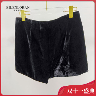 海伦罗兰复古桑蚕丝丝绒高腰阔腿短裤 5175 女显瘦休闲百搭热裤