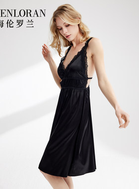 海伦罗兰女士19姆米重磅桑蚕丝蕾丝吊带连衣裙家居服83031866