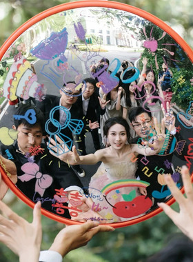 结婚搞怪diy凹凸镜广角镜放大哈哈镜彩绘转角镜镜面摆件拍照道具