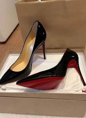 高跟鞋床上女细跟2022年新款夏季黑色红底10厘米性感尖头单鞋