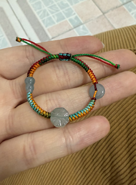 DIY百事无忌新生婴儿童宝宝初生儿红绳手链纯银七彩八卦葫芦老玉