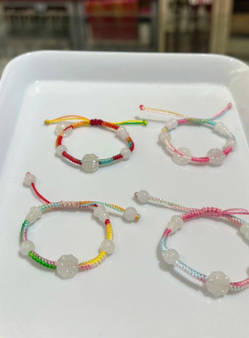 DIY儿童宝宝小孩彩绳手链绳天然小翡翠大肚佛纯手工编百事无忌红
