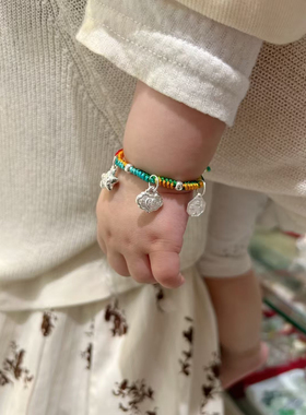 DIY新生婴儿童宝宝初生儿手链纯银七彩线八卦葫芦小福星百事无忌