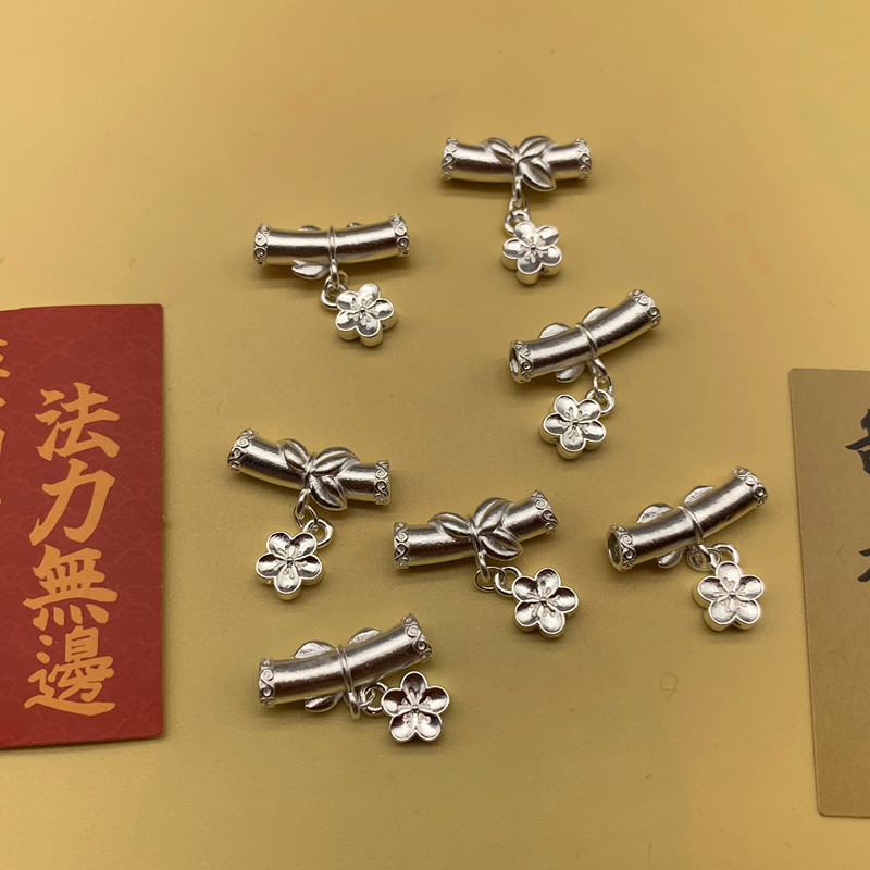 新款足银999纯银隔珠桃花弯管配件编织手链diy饰品手绳3D硬银横穿