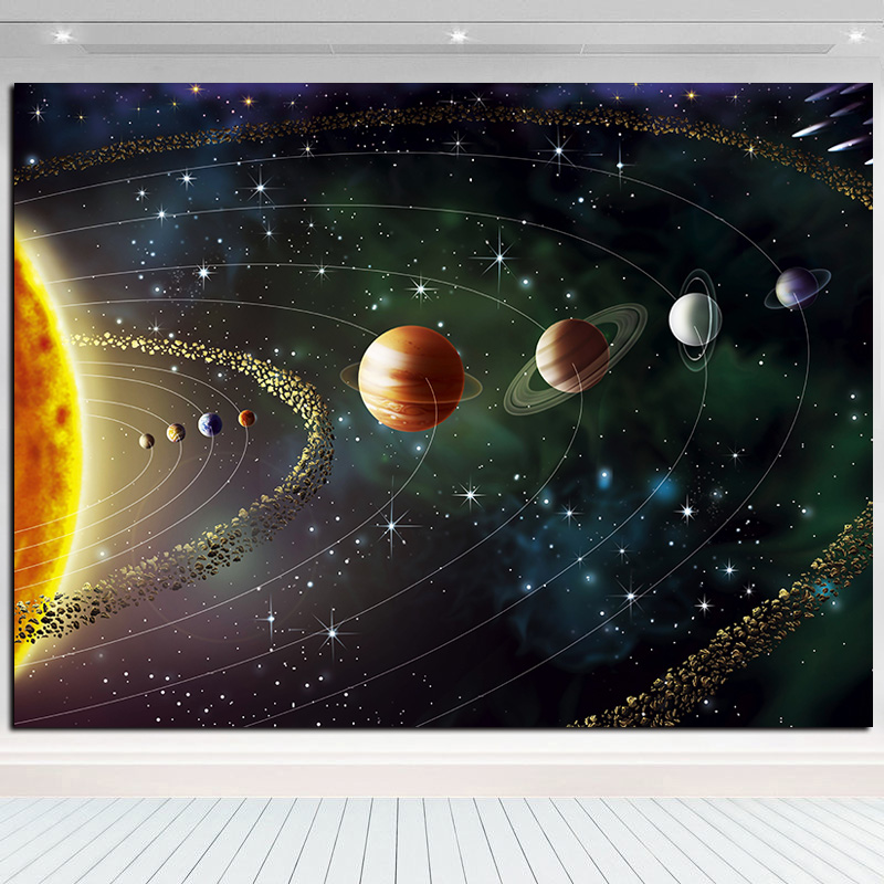 宇宙奥秘太阳系海报九大行星图唯美装饰墙贴画星空图背景挂画