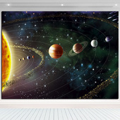 宇宙奥秘太阳系海报九大行星图唯美装 饰墙贴画星空图背景挂画