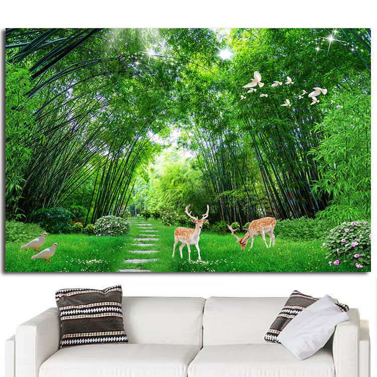 竹子客厅是壁画欧零竹报平安