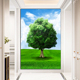 玄关树林风景画绿色护眼草坪树木草地蓝天白云挂画招财风水墙贴画