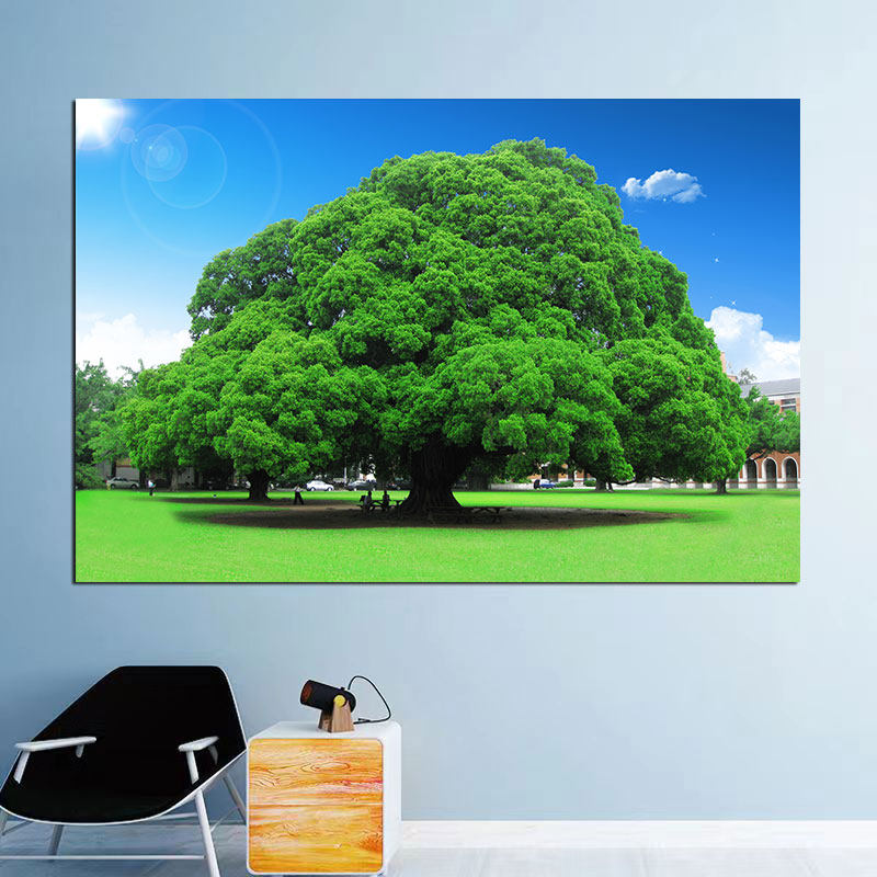 现代简约一颗大树装饰画客厅卧室墙壁画绿色风景树木树林挂画