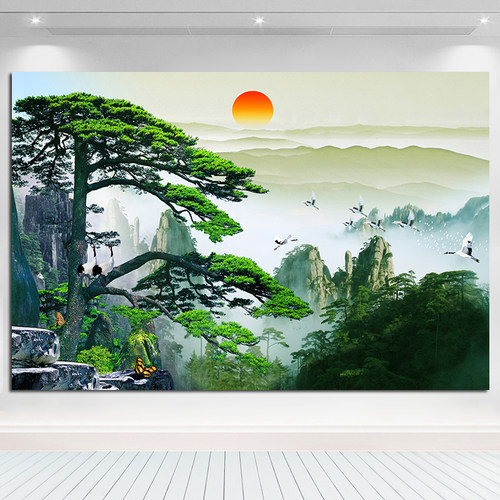 旺宅自粘招财风水画靠山图迎客松