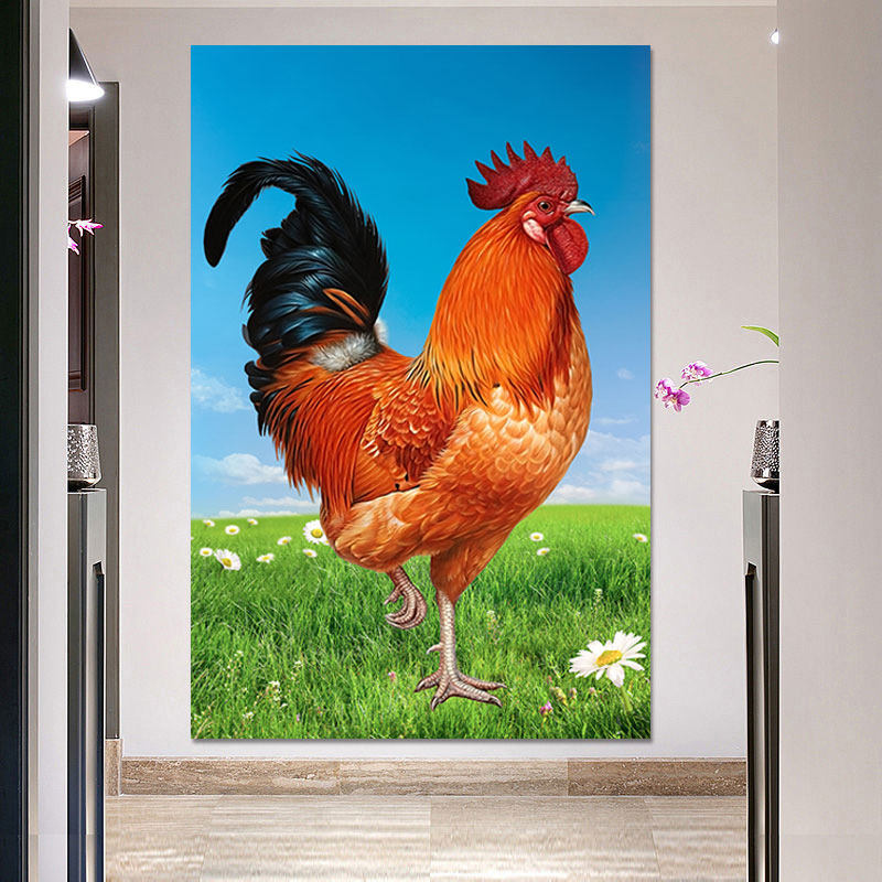 金鸡报晓大公鸡招财喜庆年画旺宅红公鸡风水画玄关入户自粘装饰画
