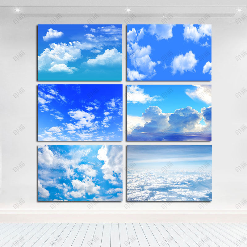 蔚蓝的天空晴天蓝天白云挂画客厅现代装饰画