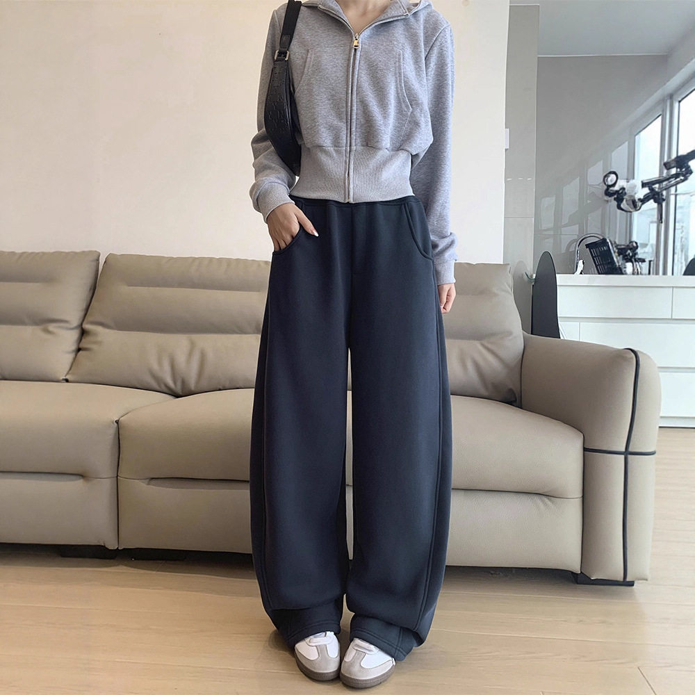 加绒加厚香蕉裤运动卫裤女秋冬阔腿裤新款高腰直筒休闲裤子女款