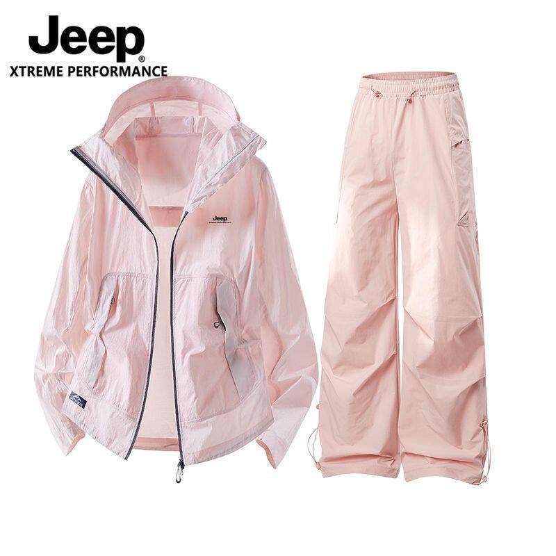 JEEP夏季防晒衣套装男女情侣轻薄冲锋防紫外线休闲防晒套装两件套