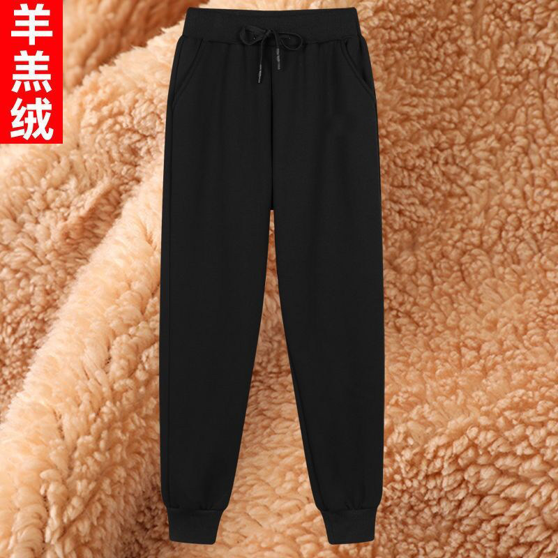 羊羔绒运动裤子女冬季外穿韩版宽松加绒加厚棉裤妈妈保暖束脚卫裤