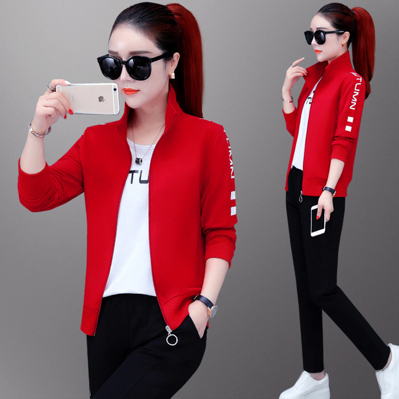 运动套装女春秋季2023年新款休闲服女士时尚卫衣宽松纯棉三件套潮