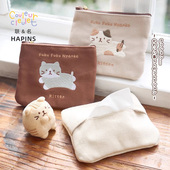 联名Hapins日本纸巾包卡通可爱猫咪刺绣化妆包口红收纳零钱包包