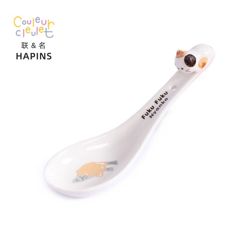联名HAPiNS立体猫咪勺陶瓷勺子家用喝汤小调羹高颜值可爱创意汤匙