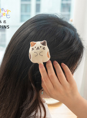 联名日本HAPiNS小猫发夹刘海夹子少女边夹三花猫咪毛绒小发夹女