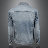 新款复古牛仔风翻领夹克男水洗机车外套男潮流百搭D218-1353-P145，男装夹克，电商D218