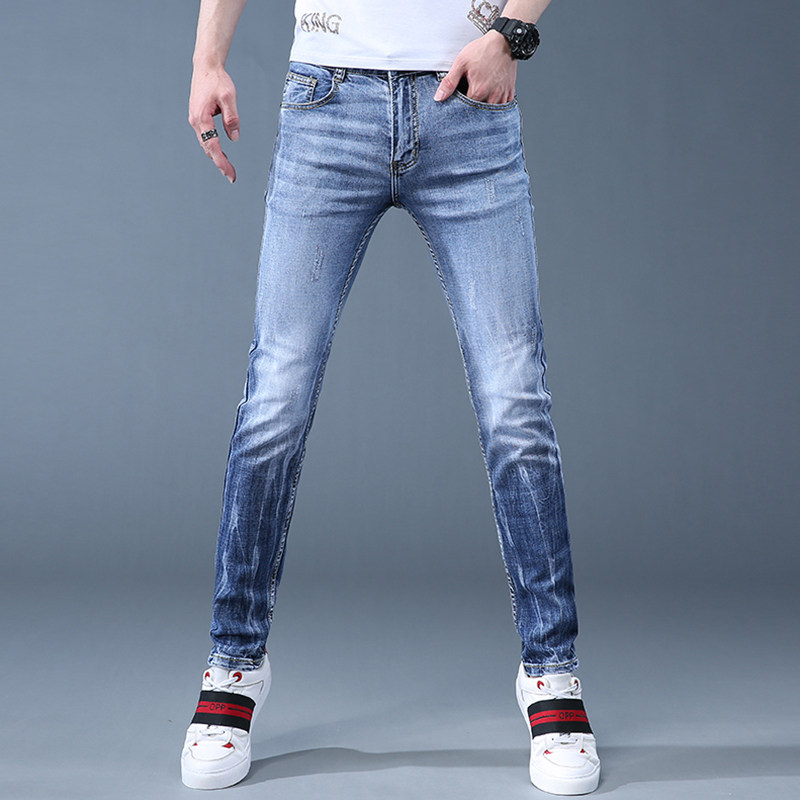 2021夏季新款潮牌水洗弹力牛仔裤男修身小脚裤QT5031-9907图片