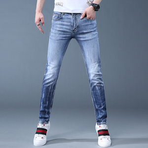 2021夏季新款潮牌水洗弹力牛仔裤男修身小脚裤QT5031-9907图片