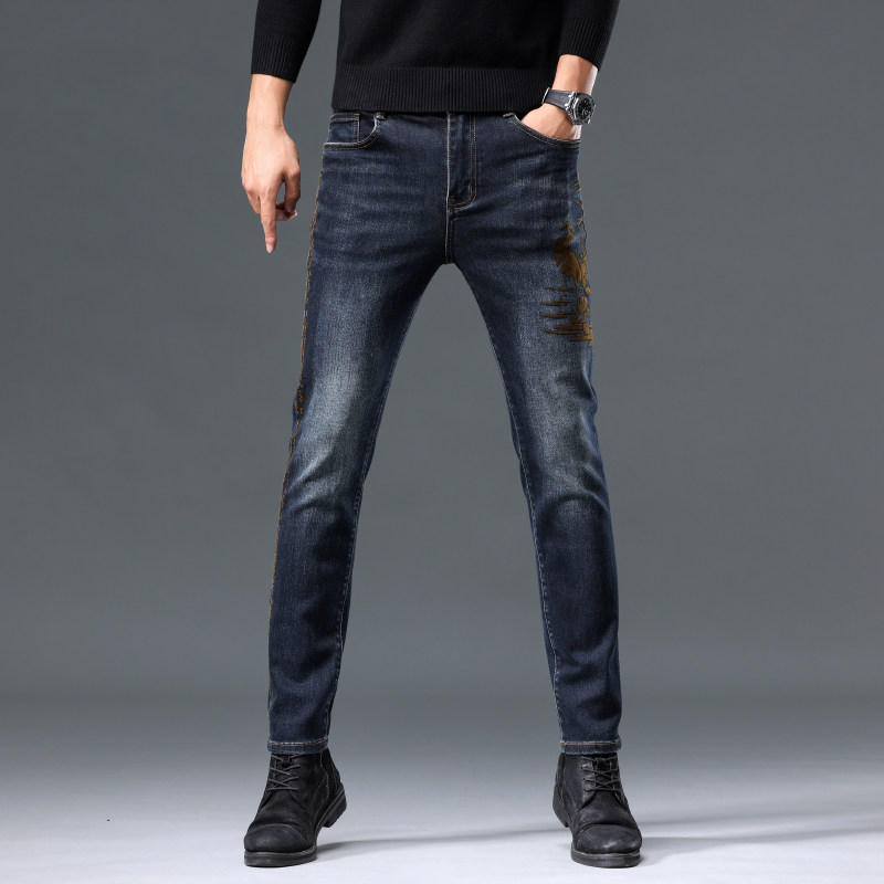 秋冬潮款水洗印花设计修身小脚时尚百搭牛仔裤男D218-9881-P115，男装牛仔裤，电商D218