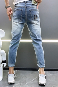2021时尚潮牌烫钻水洗牛仔裤男修身小脚裤子男QT5031-88166图片