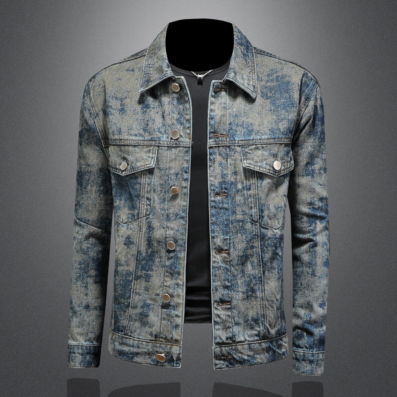 春季新款高街风激光复古斑驳纹理痞帅牛仔夹克男D218-1337-P170，男装夹克，电商D218