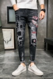 2021年秋冬水洗潮牌刺绣弹力牛仔裤男破洞小脚裤QT5031-89109，男装牛仔裤，电商D218