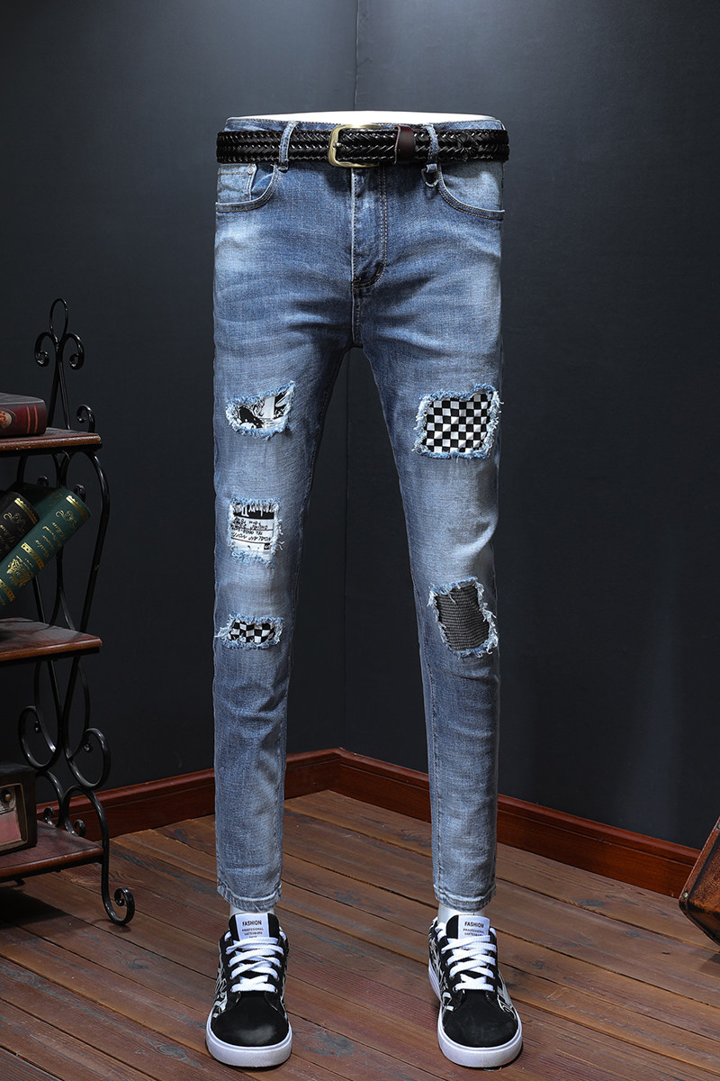 2021夏季水洗潮牌弹力牛仔裤男修身小脚九分裤QT5031-89030-P95,男装牛仔裤,电商D218