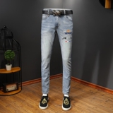 2021新款潮牌刺绣水洗弹力牛仔裤男微跨小脚裤QT5031-88169-P95，男装牛仔裤，电商D218