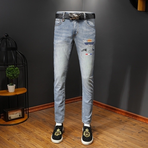 2021新款潮牌刺绣水洗弹力牛仔裤男微跨小脚裤QT5031-88169-P95